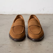 Men's Brown Apron-Toe Suede Penny Loafers — Forfar