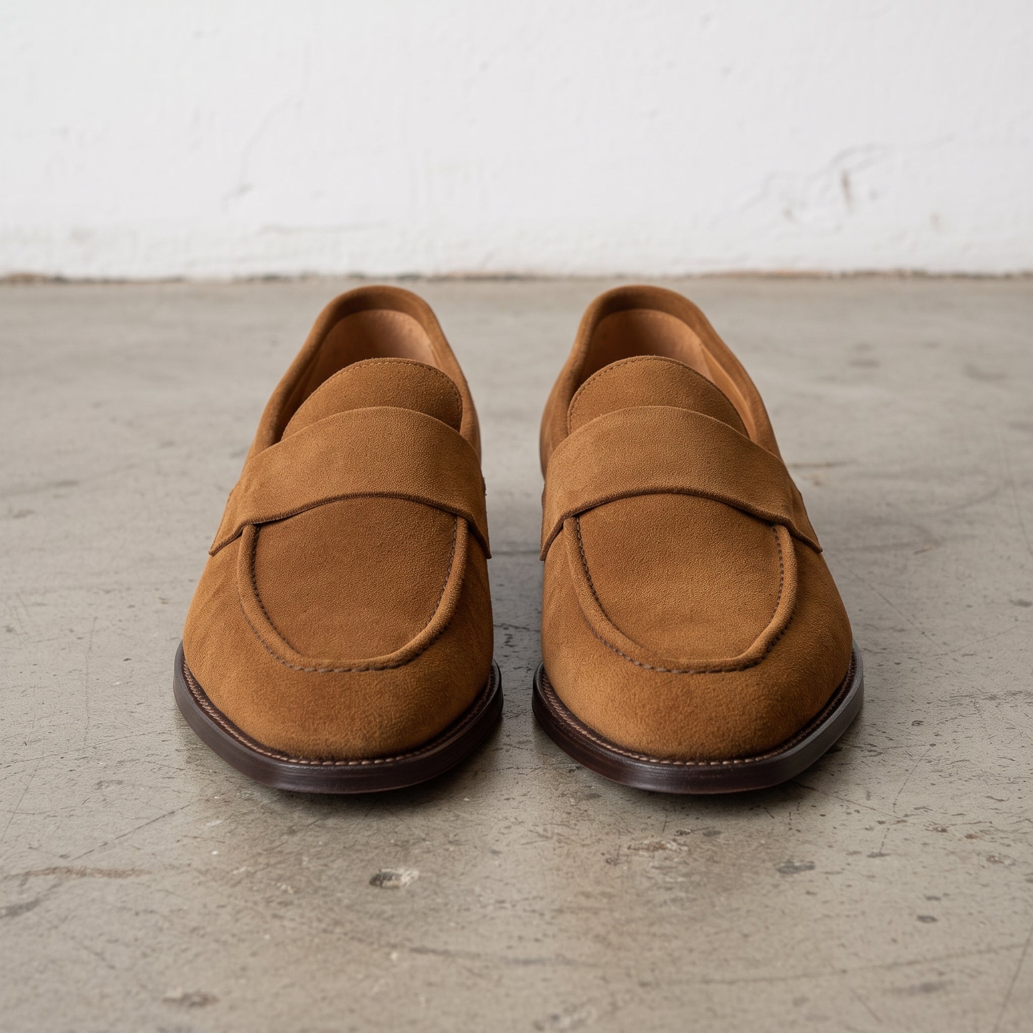 Men's Brown Apron-Toe Suede Penny Loafers — Forfar