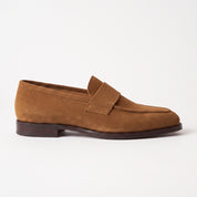 Men's Brown Apron-Toe Suede Penny Loafers — Forfar