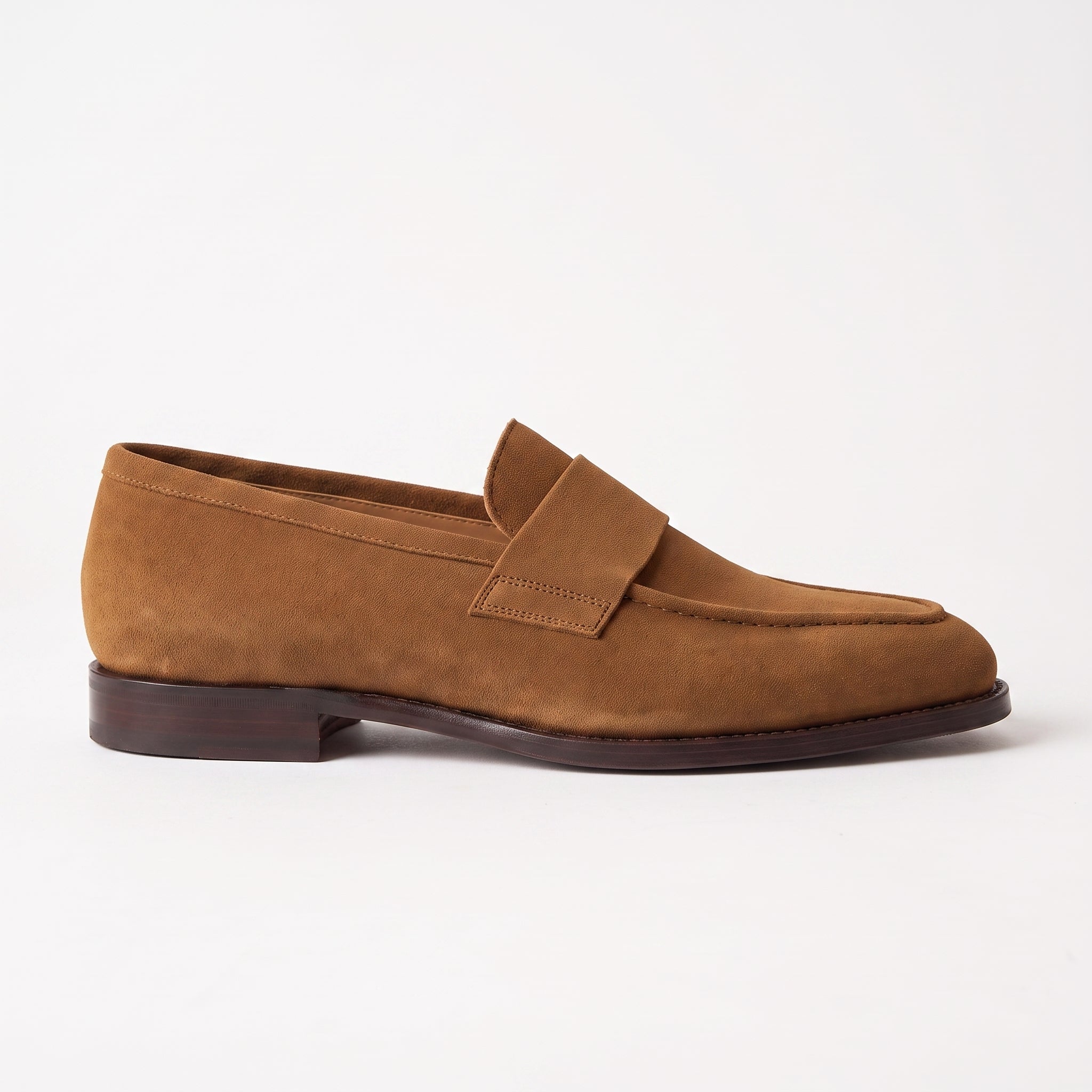 Men's Brown Apron-Toe Suede Penny Loafers — Forfar