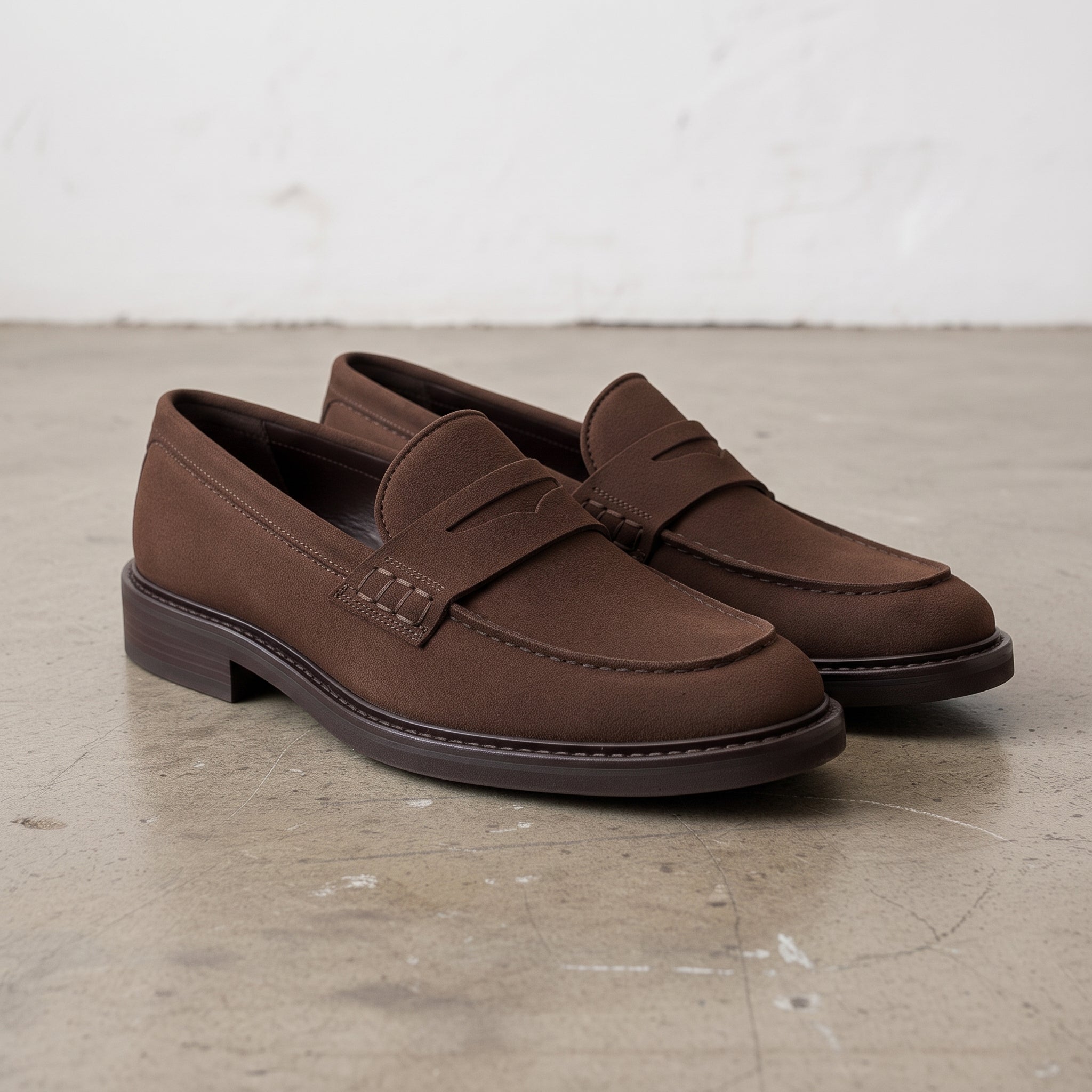 Men's Brown Apron-Toe Suede Penny Loafers — Thornbury