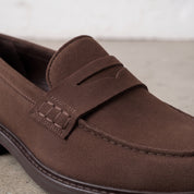 Men's Brown Apron-Toe Suede Penny Loafers — Thornbury