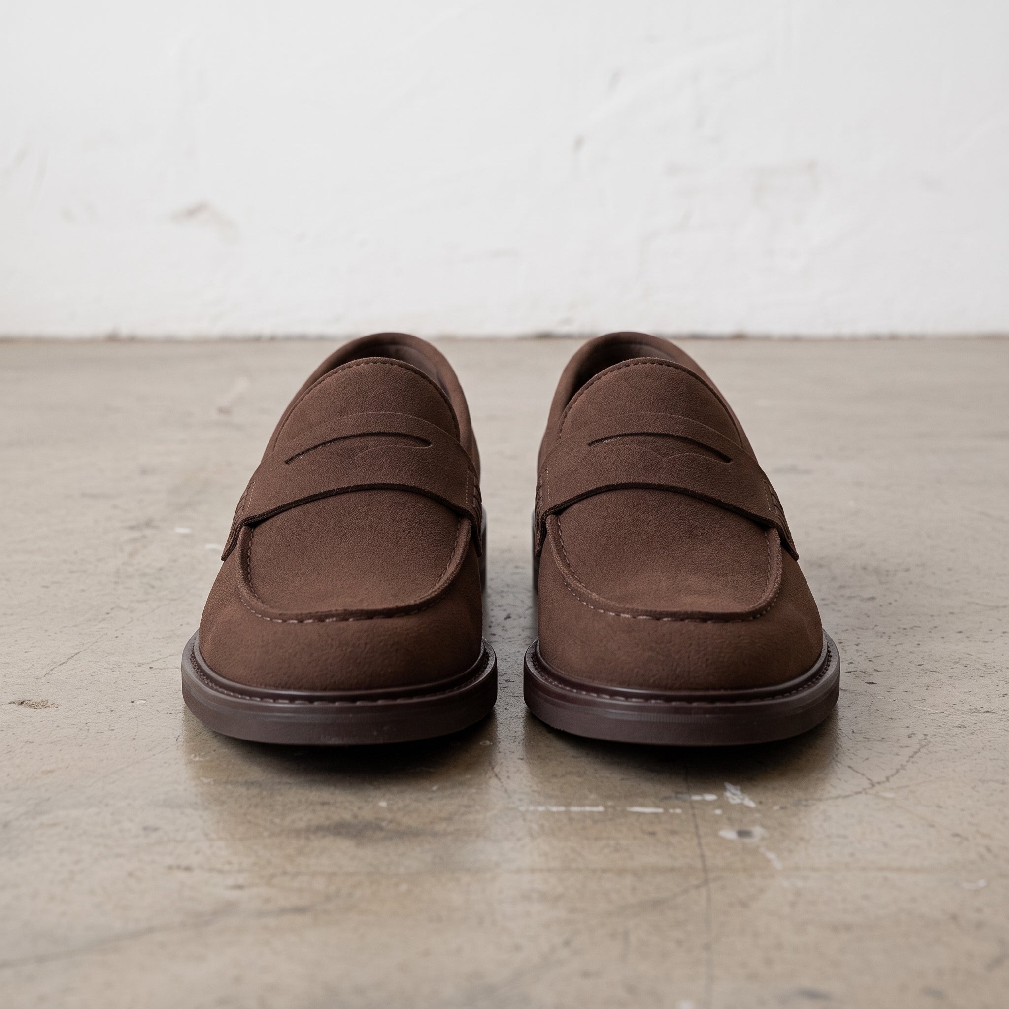 Men's Brown Apron-Toe Suede Penny Loafers — Thornbury