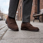 Men's Brown Apron-Toe Suede Penny Loafers — Thornbury