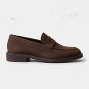 Men's Brown Apron-Toe Suede Penny Loafers — Thornbury