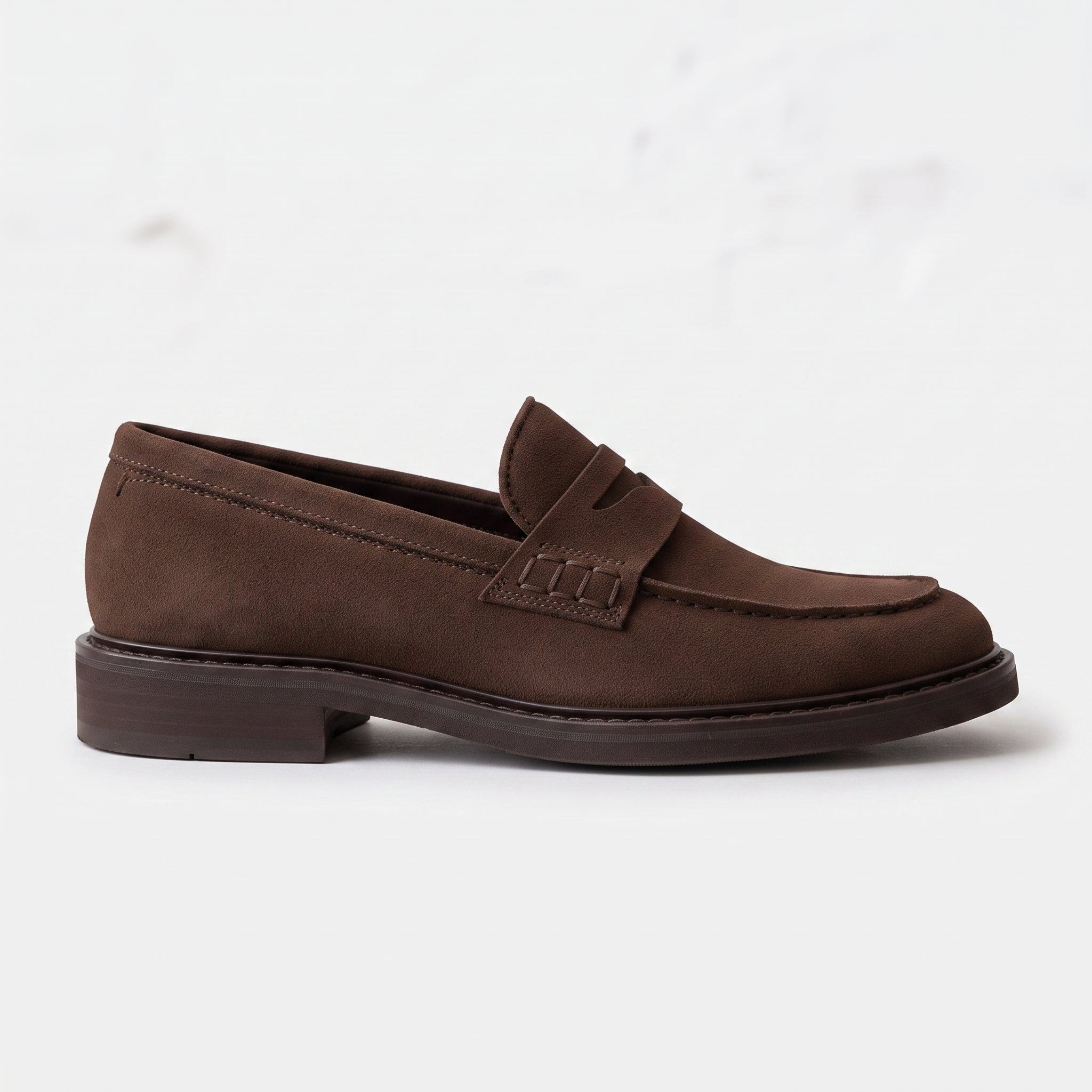 Men's Brown Apron-Toe Suede Penny Loafers — Thornbury