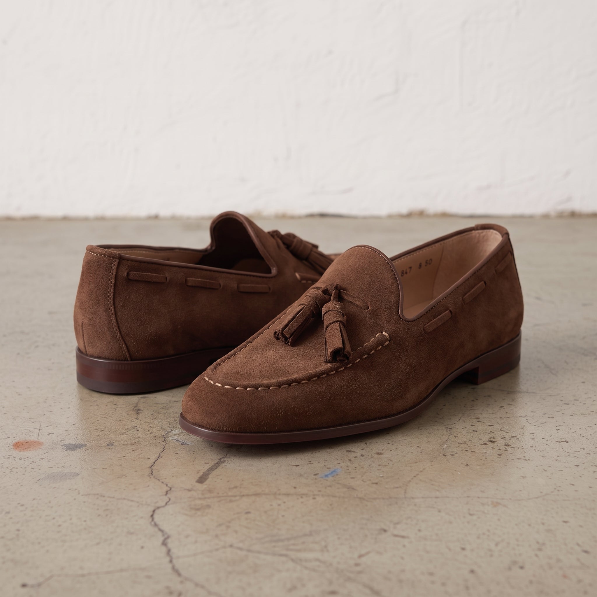 Men's Brown Apron-Toe Suede Tassel Loafers — Crawshaw