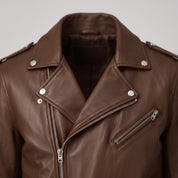 Men's Brown Belted Leather Biker Jacket — Avening
