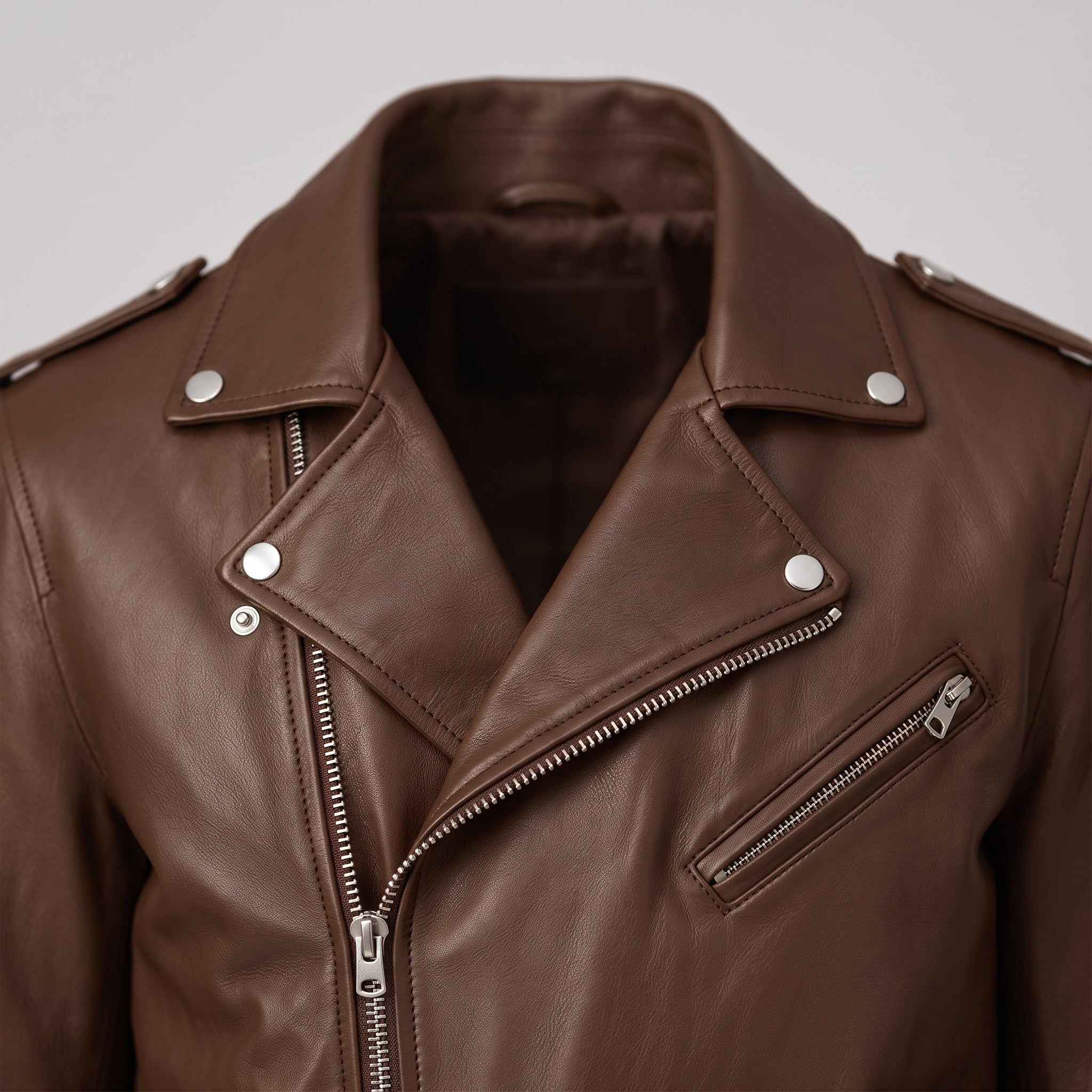 Men's Brown Belted Leather Biker Jacket — Avening