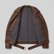Men's Brown Belted Leather Biker Jacket — Avening