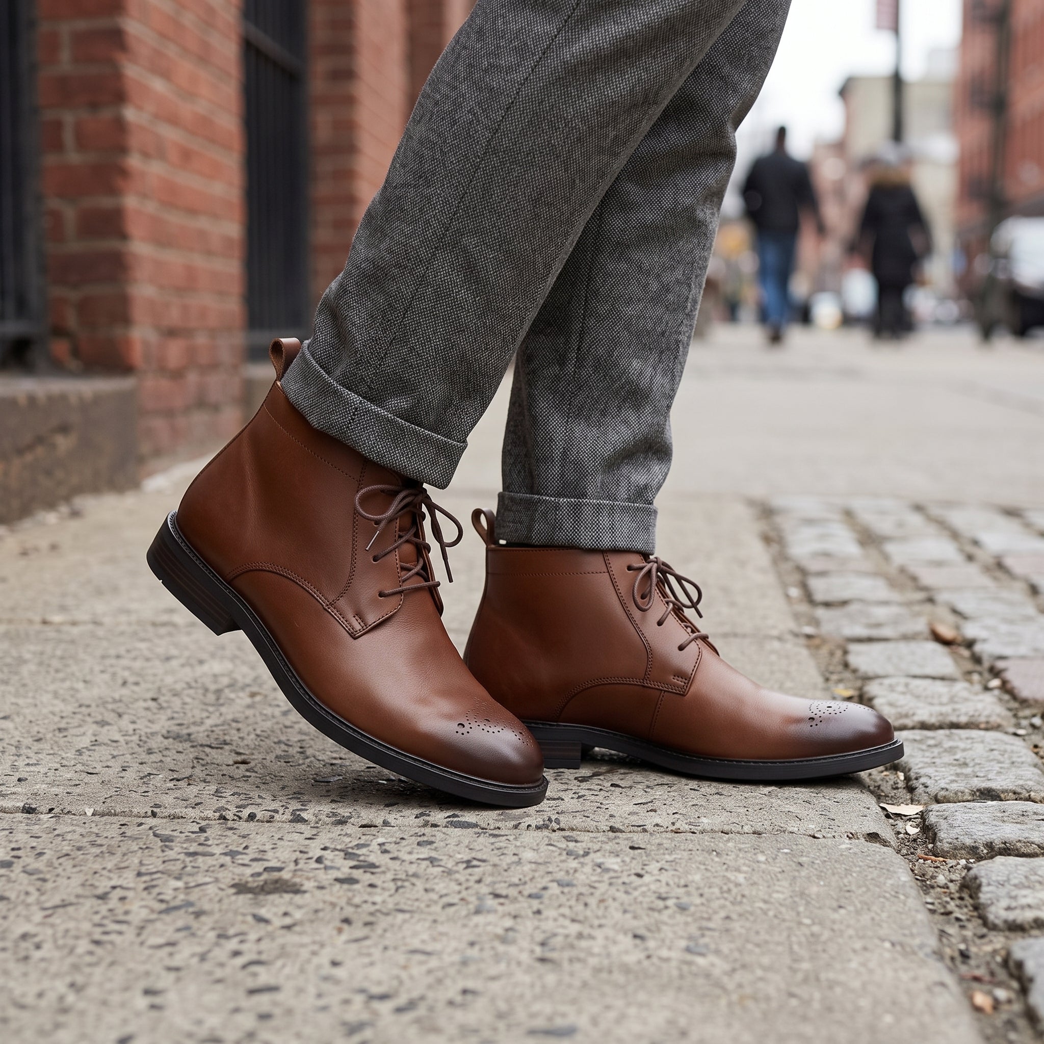 Men's Brown Plain-Toe Leather Derby Ankle Boots — Pearce