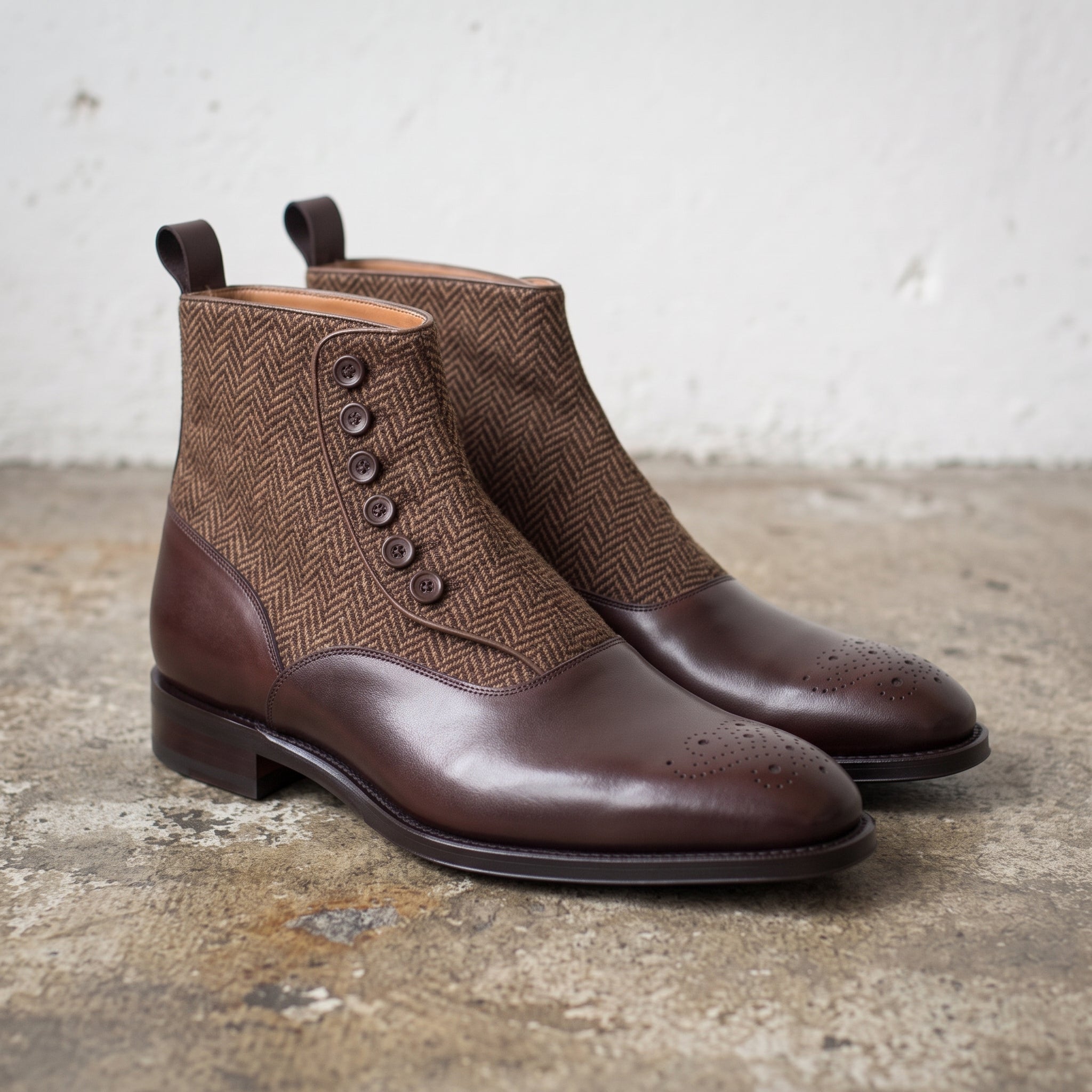 Men's Brown Button Leather Boots — Fawcett