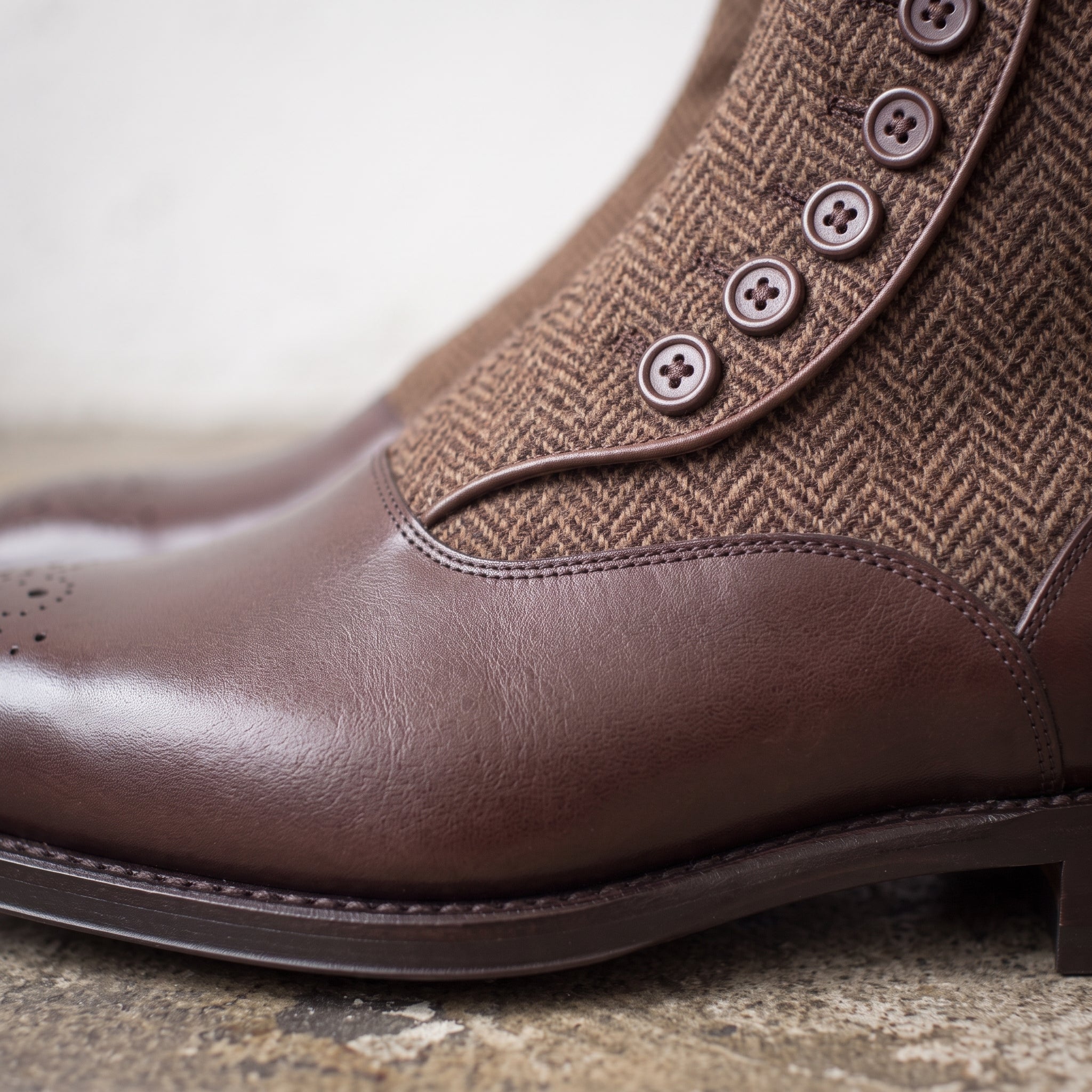 Men's Brown Button Leather Boots — Fawcett