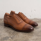 Men's Brown Cap-Toe Brogue Leather Oxfords — Beachampton