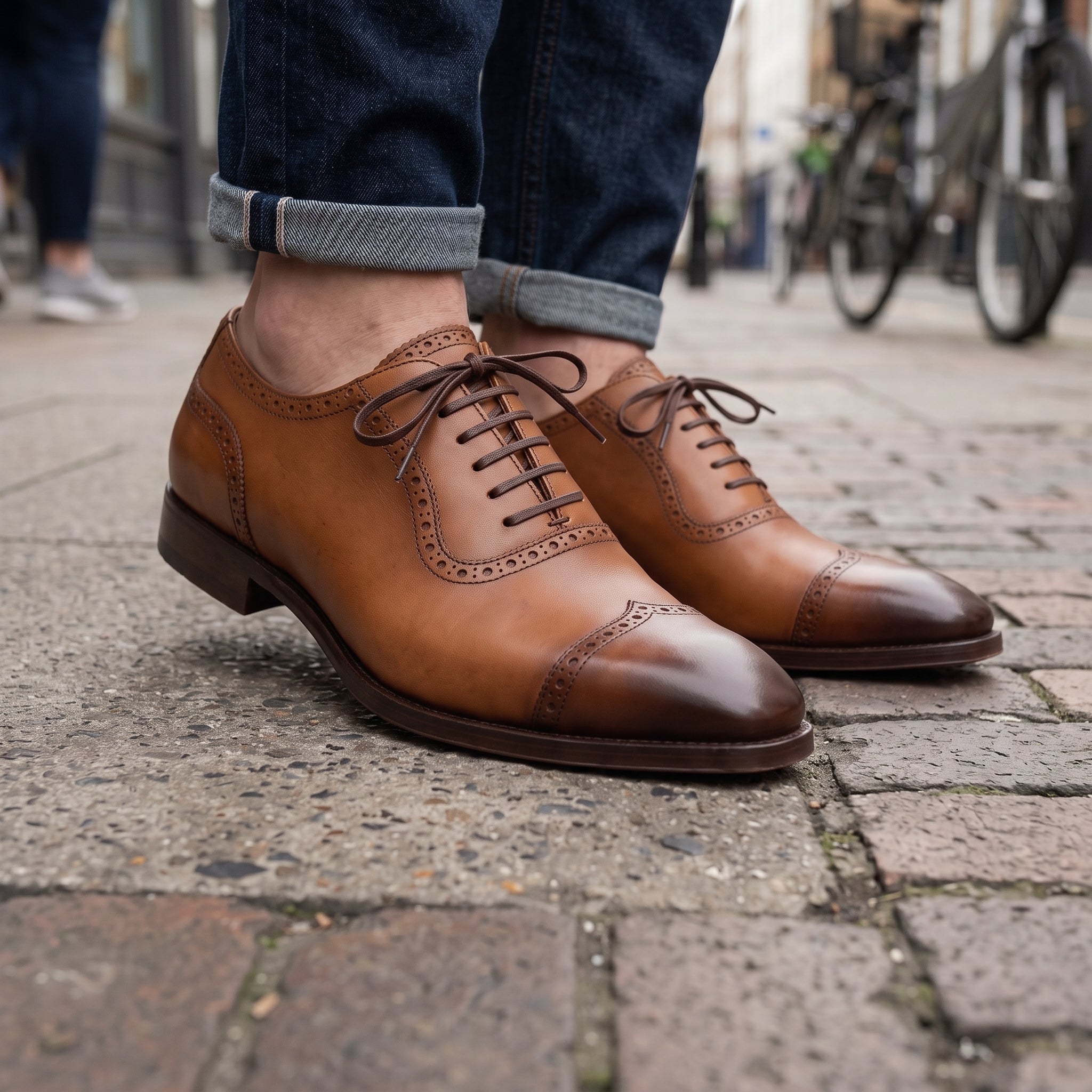 Men's Brown Cap-Toe Brogue Leather Oxfords — Beachampton