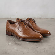 Men's Brown Semi-Brogue Crocodile-Embossed Leather Oxfords — Eshton