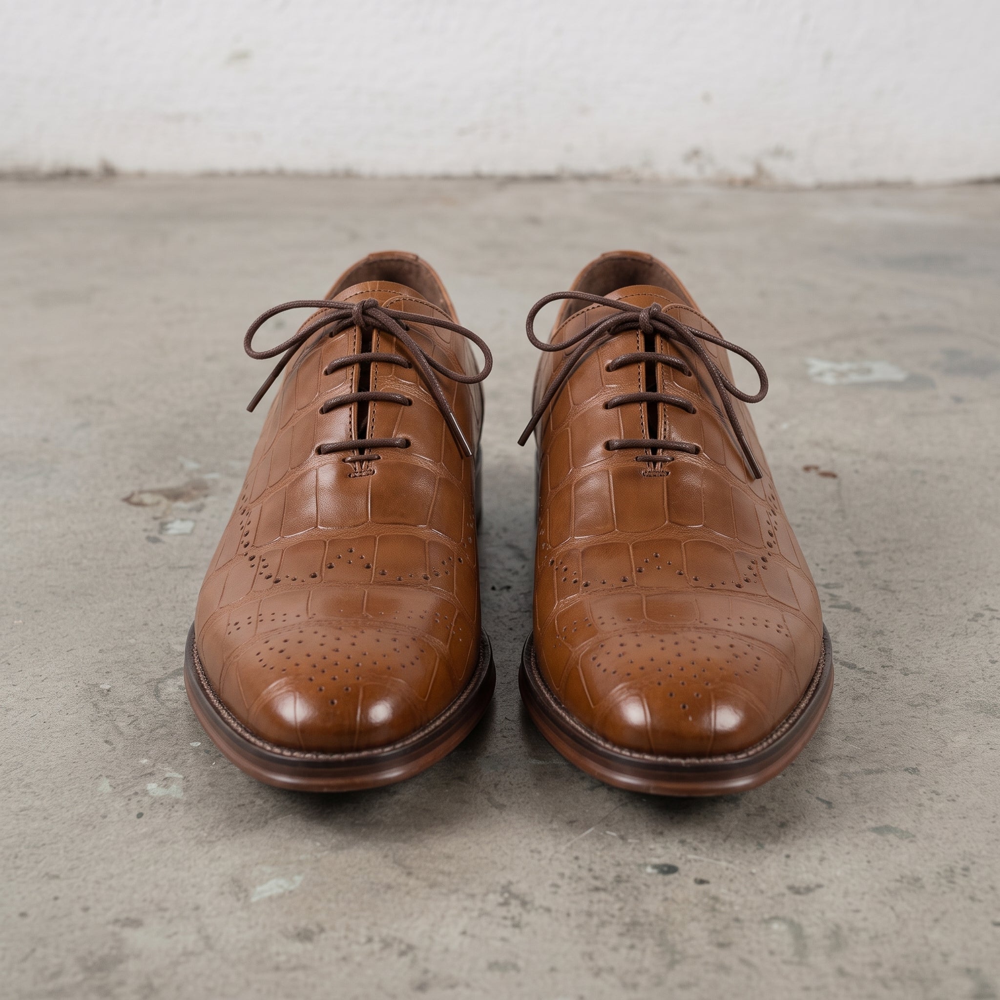 Men's Brown Semi-Brogue Crocodile-Embossed Leather Oxfords — Eshton