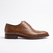 Men's Brown Semi-Brogue Crocodile-Embossed Leather Oxfords — Eshton