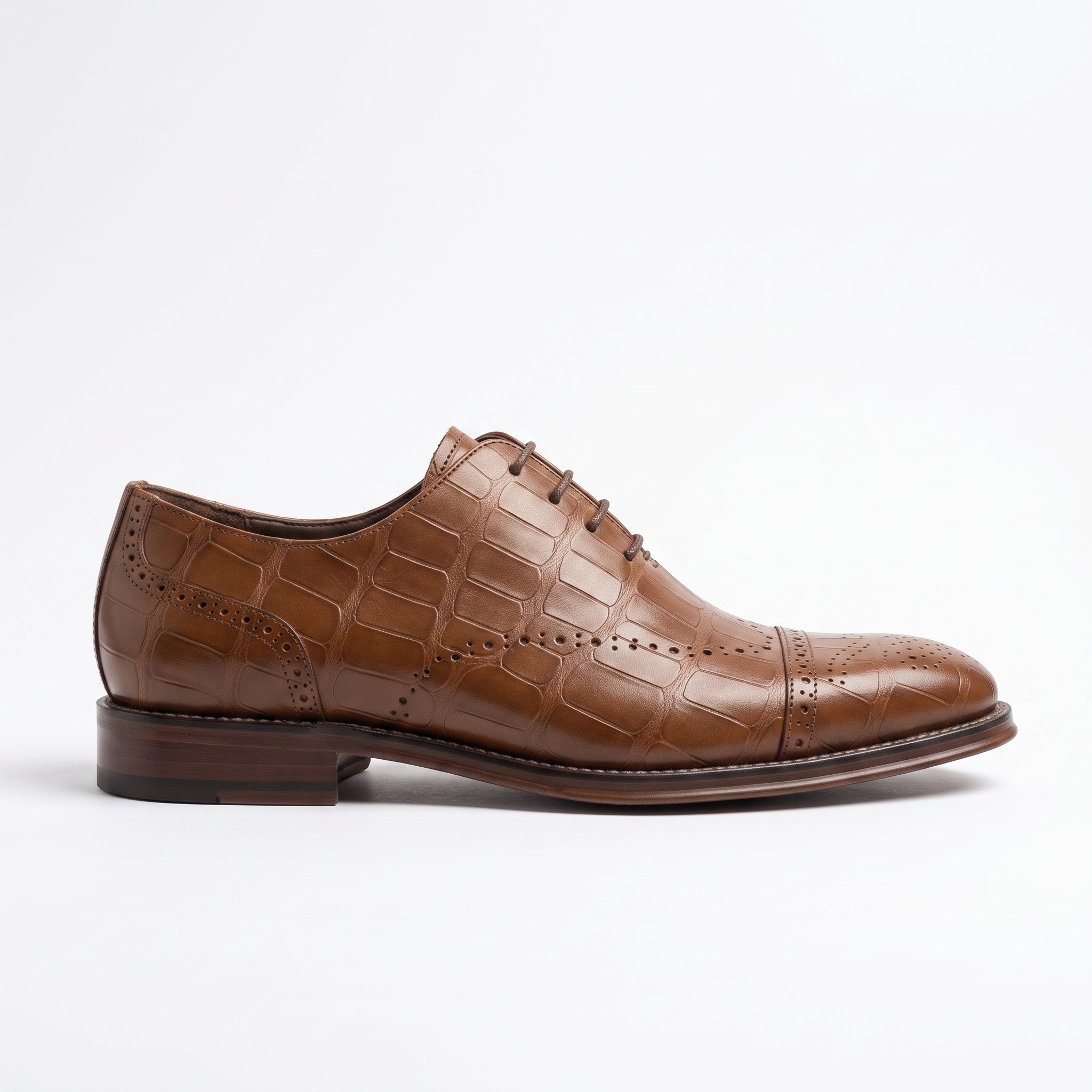 Men's Brown Semi-Brogue Crocodile-Embossed Leather Oxfords — Eshton