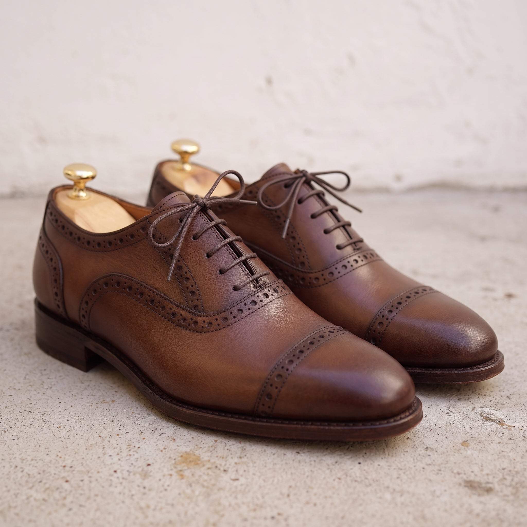 Men's Brown Cap-Toe Leather Brogues — Allsopp