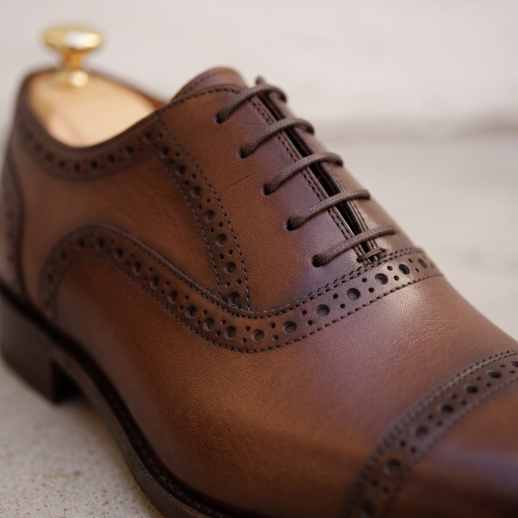 Men's Brown Cap-Toe Leather Brogues — Allsopp