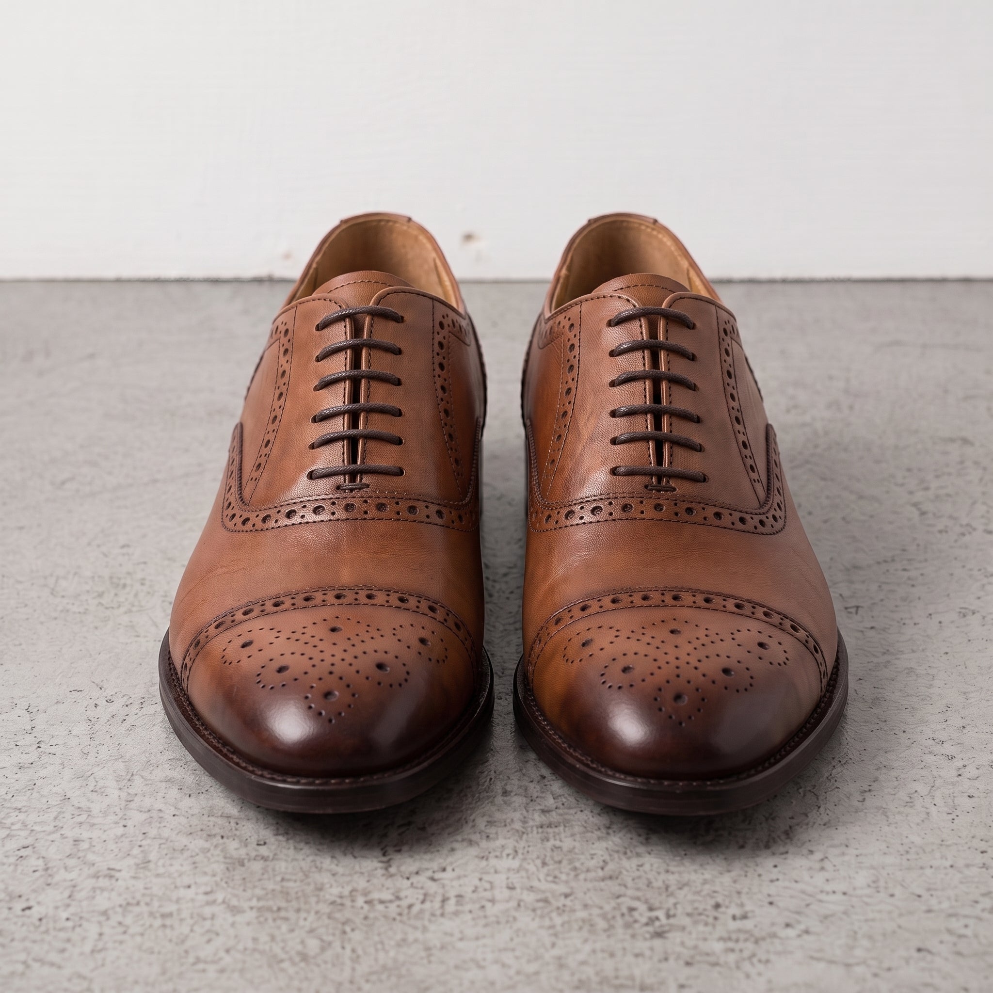 Men's Brown Cap-Toe Leather Brogues — Hindley