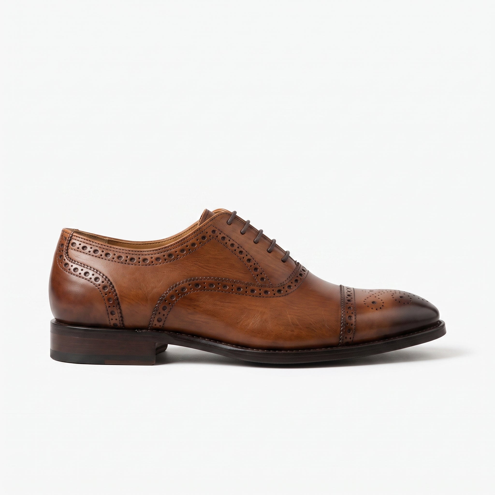 Men's Brown Cap-Toe Leather Brogues — Hindley