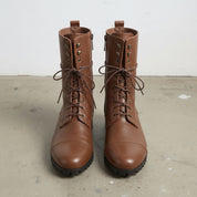 Men's Brown Cap-Toe Leather Knee-High Lace-Up Boots — Purcell