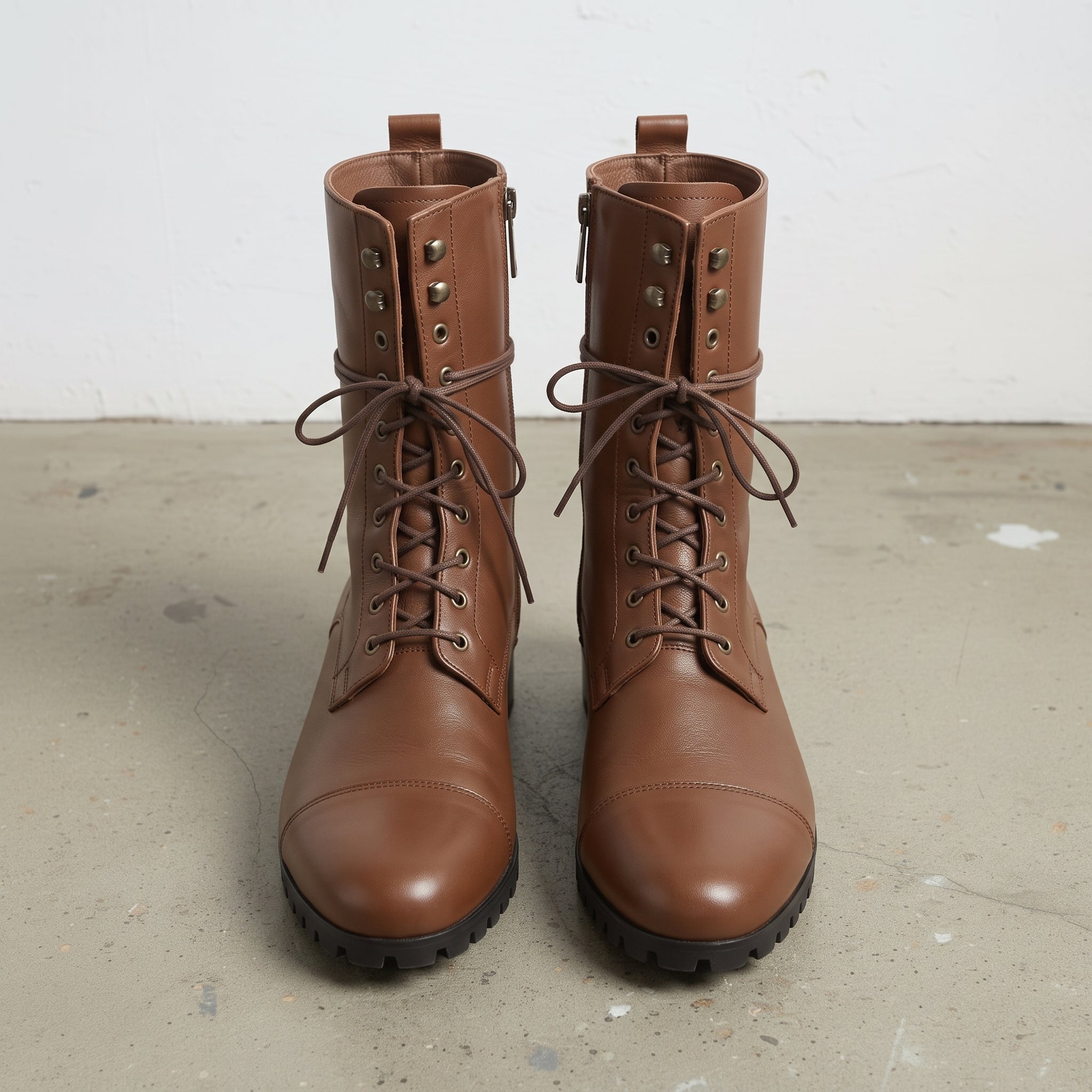 Men's Brown Cap-Toe Leather Knee-High Lace-Up Boots — Purcell