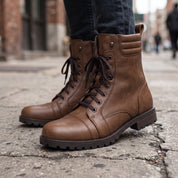 Men's Brown Cap-Toe Leather Combat Boots — Storey