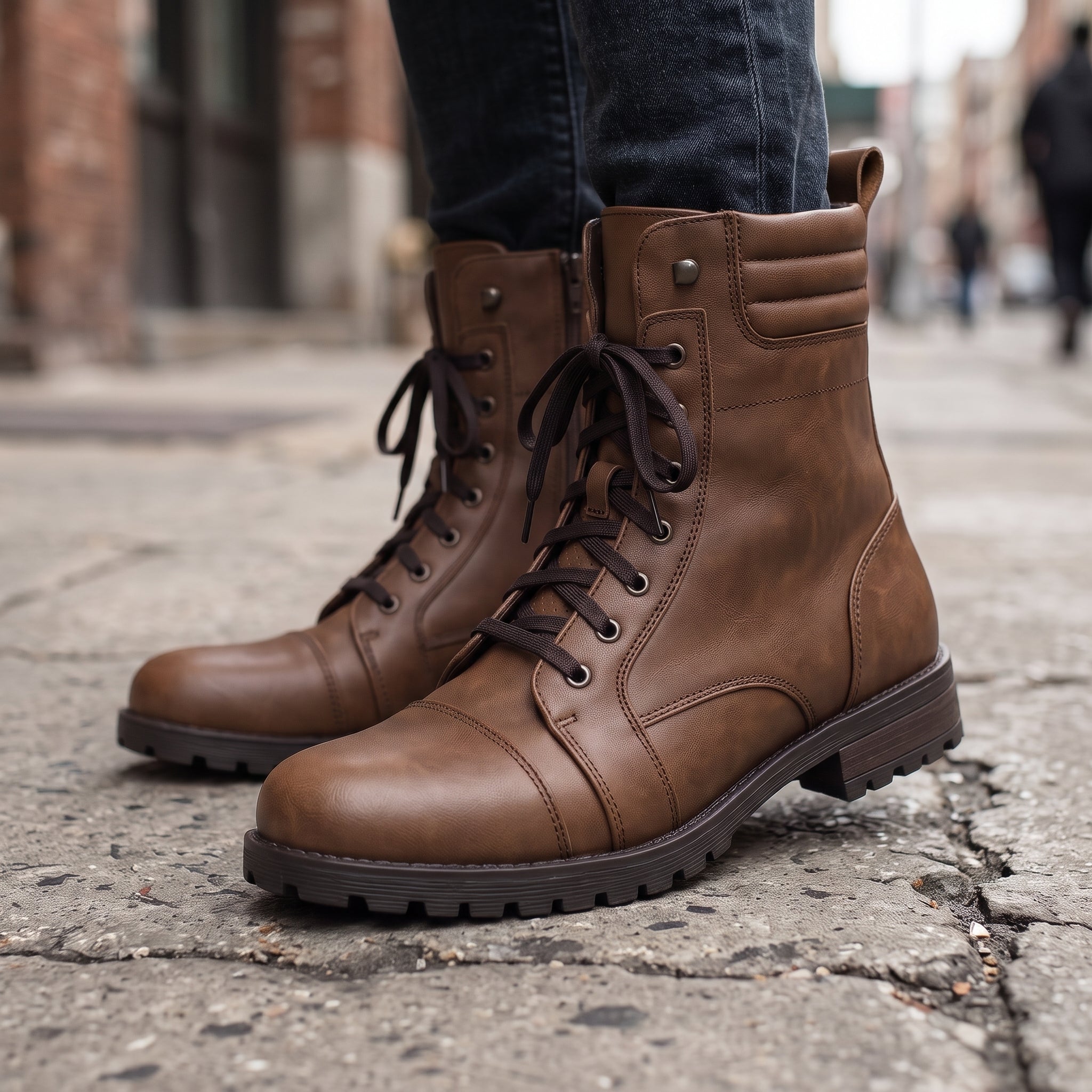 Men's Brown Cap-Toe Leather Combat Boots — Storey