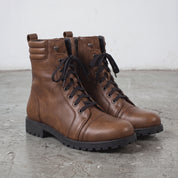 Men's Brown Cap-Toe Leather Combat Boots — Storey