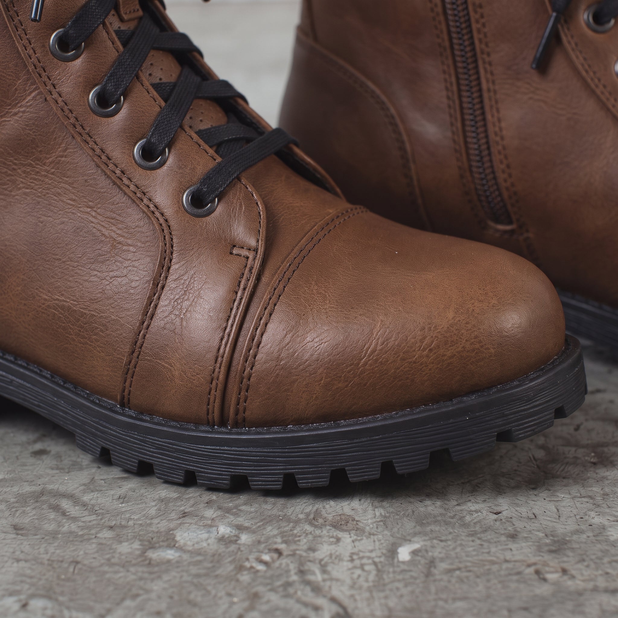 Men's Brown Cap-Toe Leather Combat Boots — Storey
