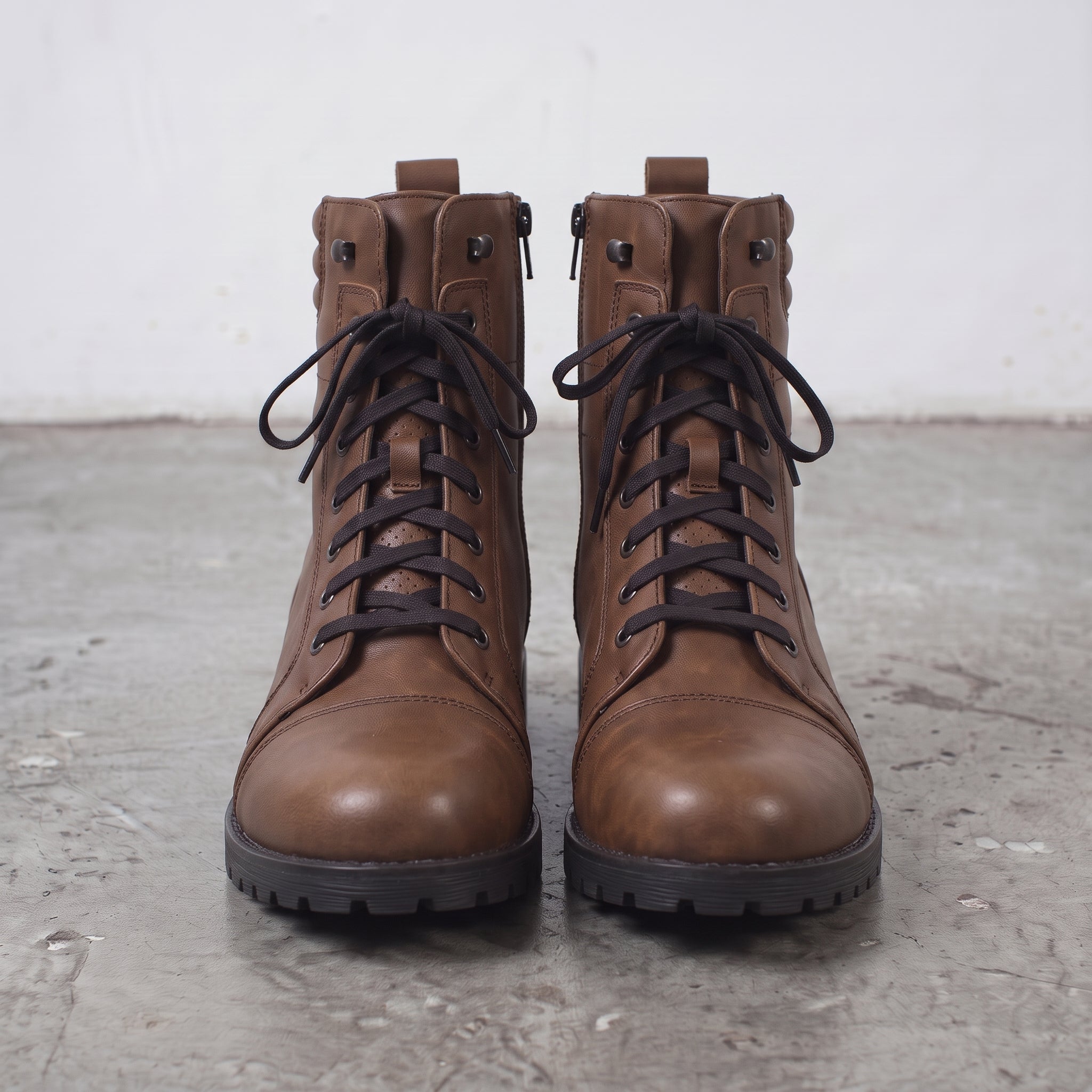 Men's Brown Cap-Toe Leather Combat Boots — Storey