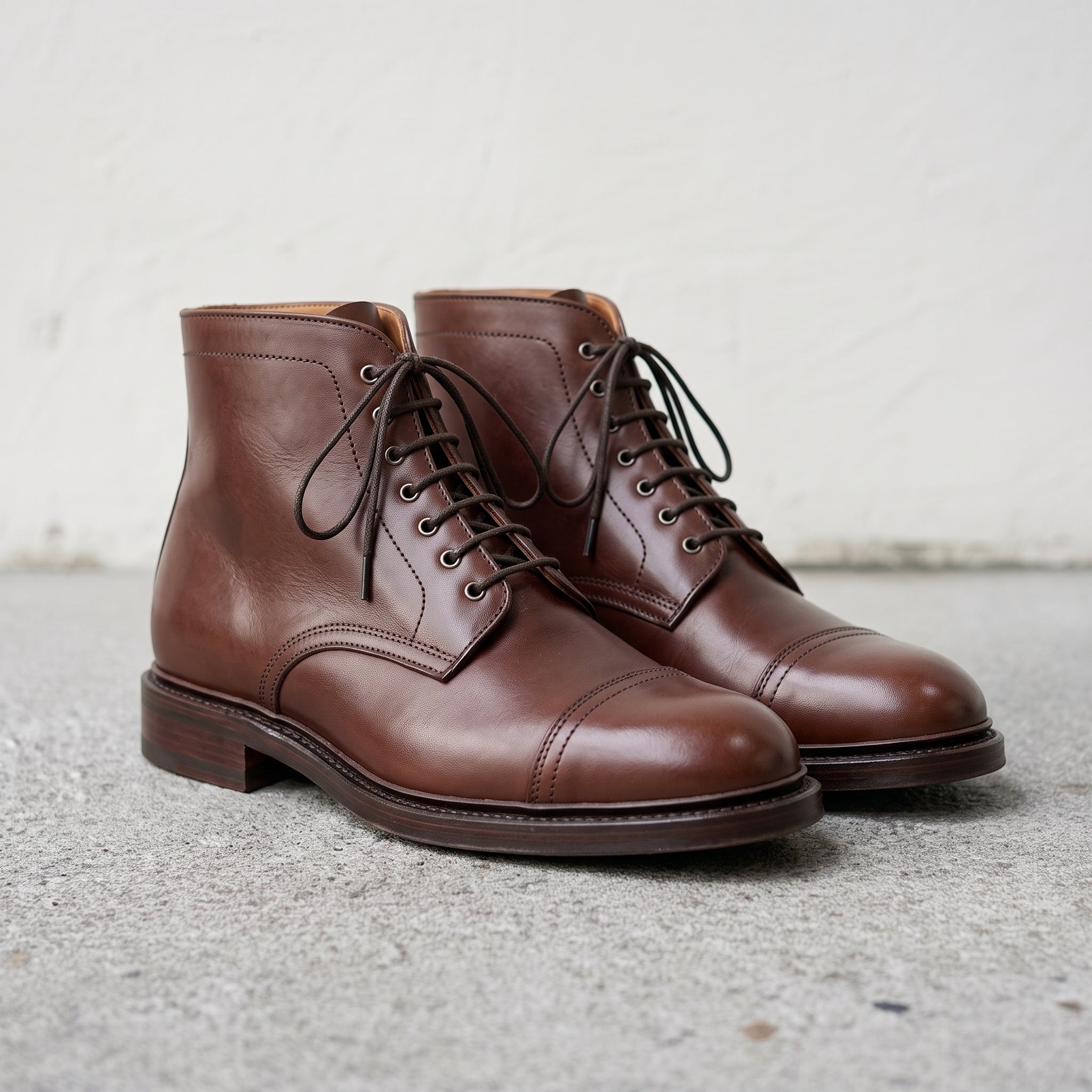 Men's Brown Cap-Toe Leather Derby Ankle Boots — Ickleton