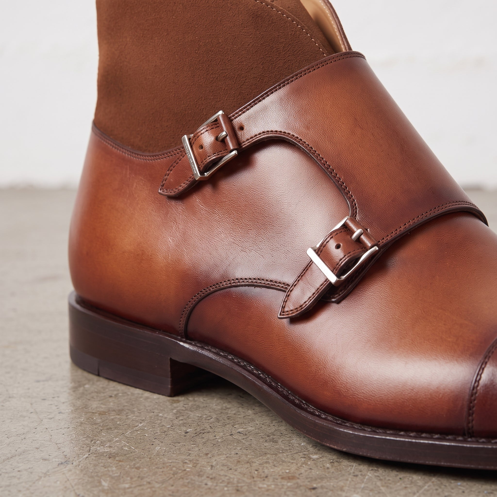 Men's Brown and Tan Cap-Toe Leather Double Monk Strap Chukka Boots — Atherby
