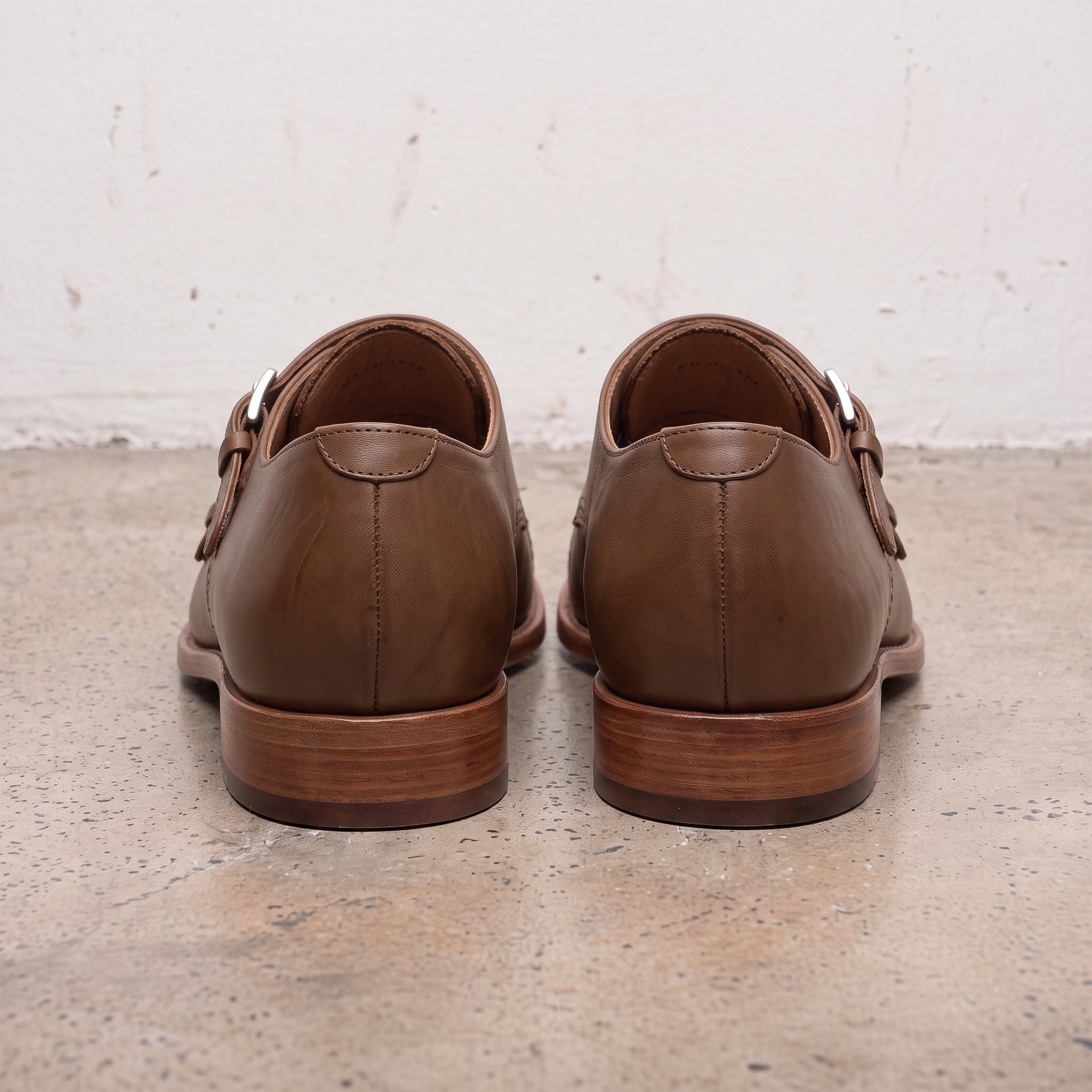 Men's Brown Cap-Toe Leather Double Monk Strap Shoes — Hitchley