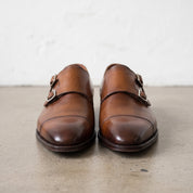 Men's Brown Cap-Toe Leather Double Monk Strap Shoes — Irlam — Irlam
