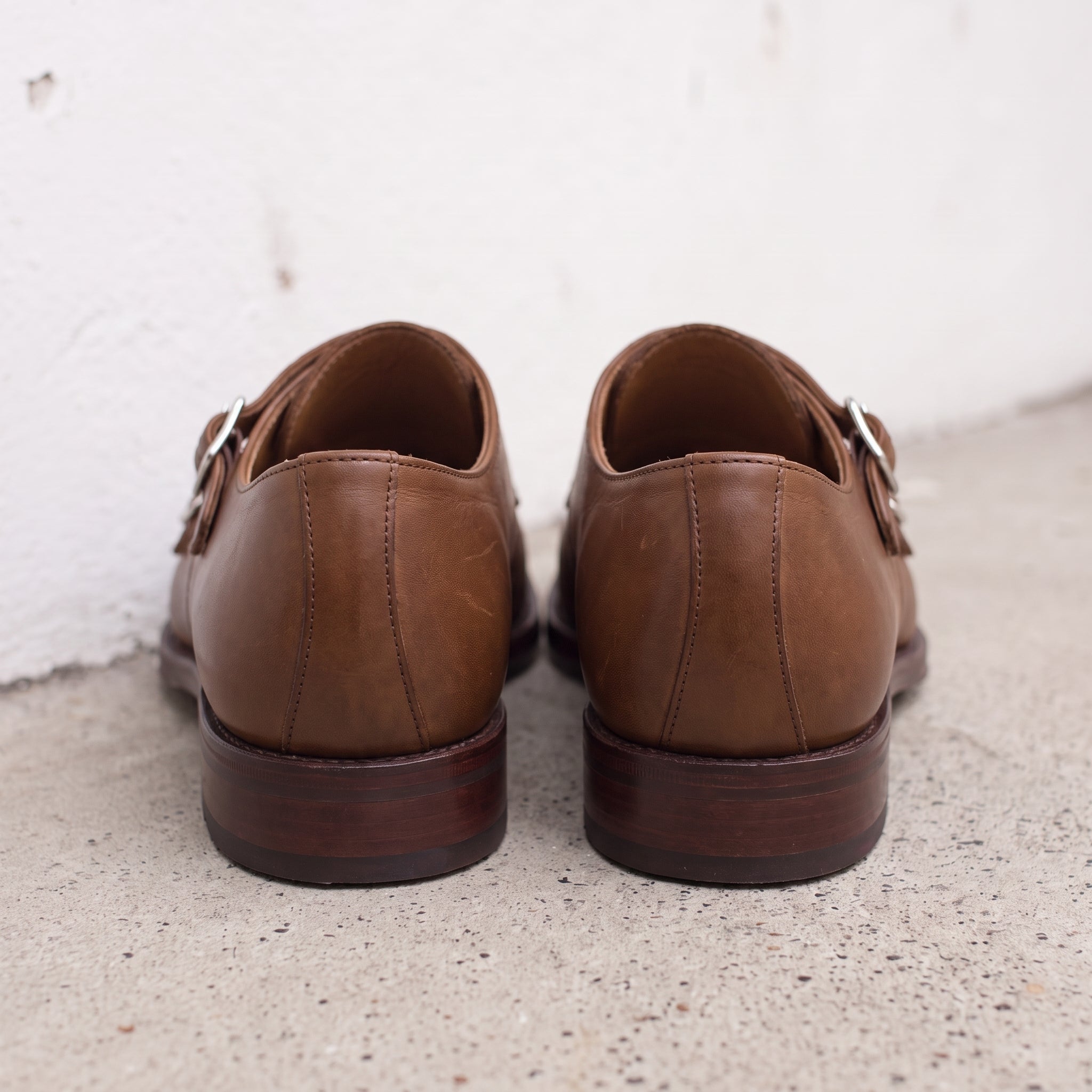 Men's Brown Cap-Toe Leather Double Monk Strap Shoes — Phillips
