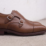 Men's Brown Cap-Toe Leather Double Monk Strap Shoes — Phillips