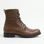 Men's Brown Cap-Toe Leather Lace-Up Combat Boots — Alderley