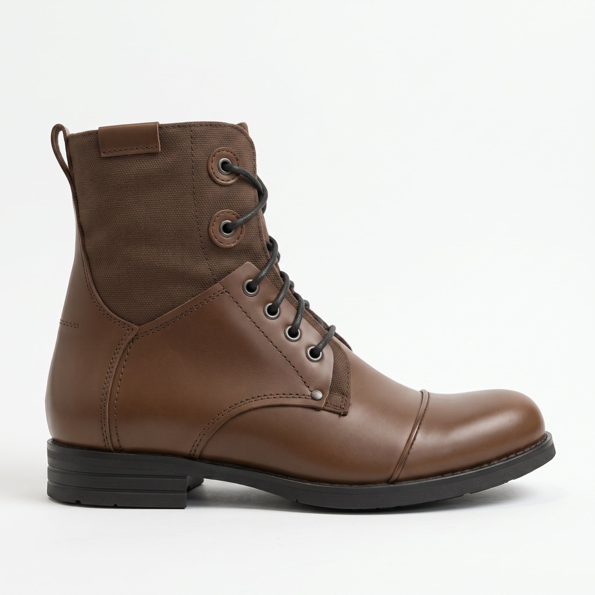 Men's Brown Cap-Toe Leather Lace-Up Combat Boots — Alderley