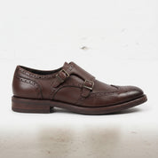 Men's Brown Cap-Toe Leather Monk Strap Shoes — Appleton