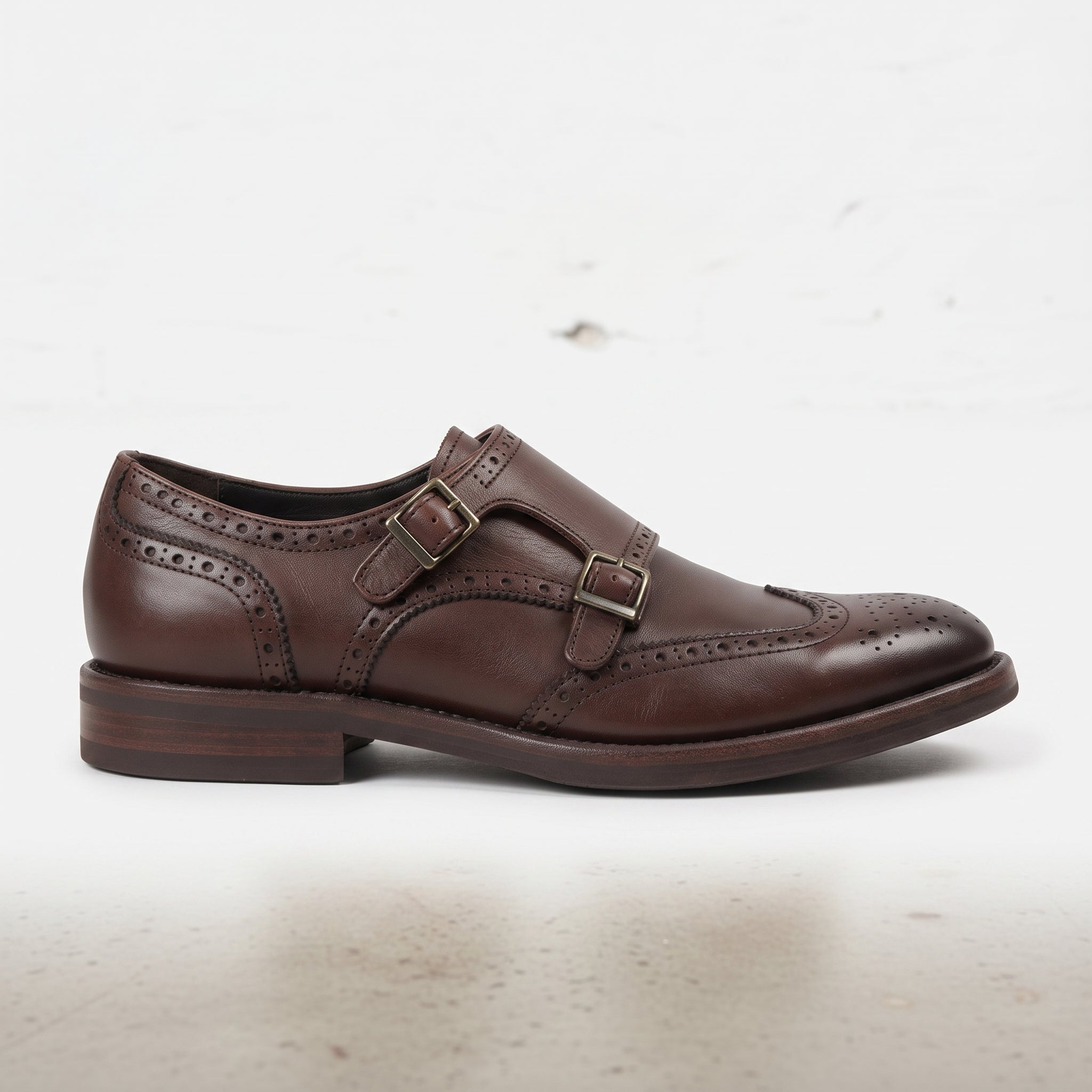 Men's Brown Cap-Toe Leather Monk Strap Shoes — Appleton