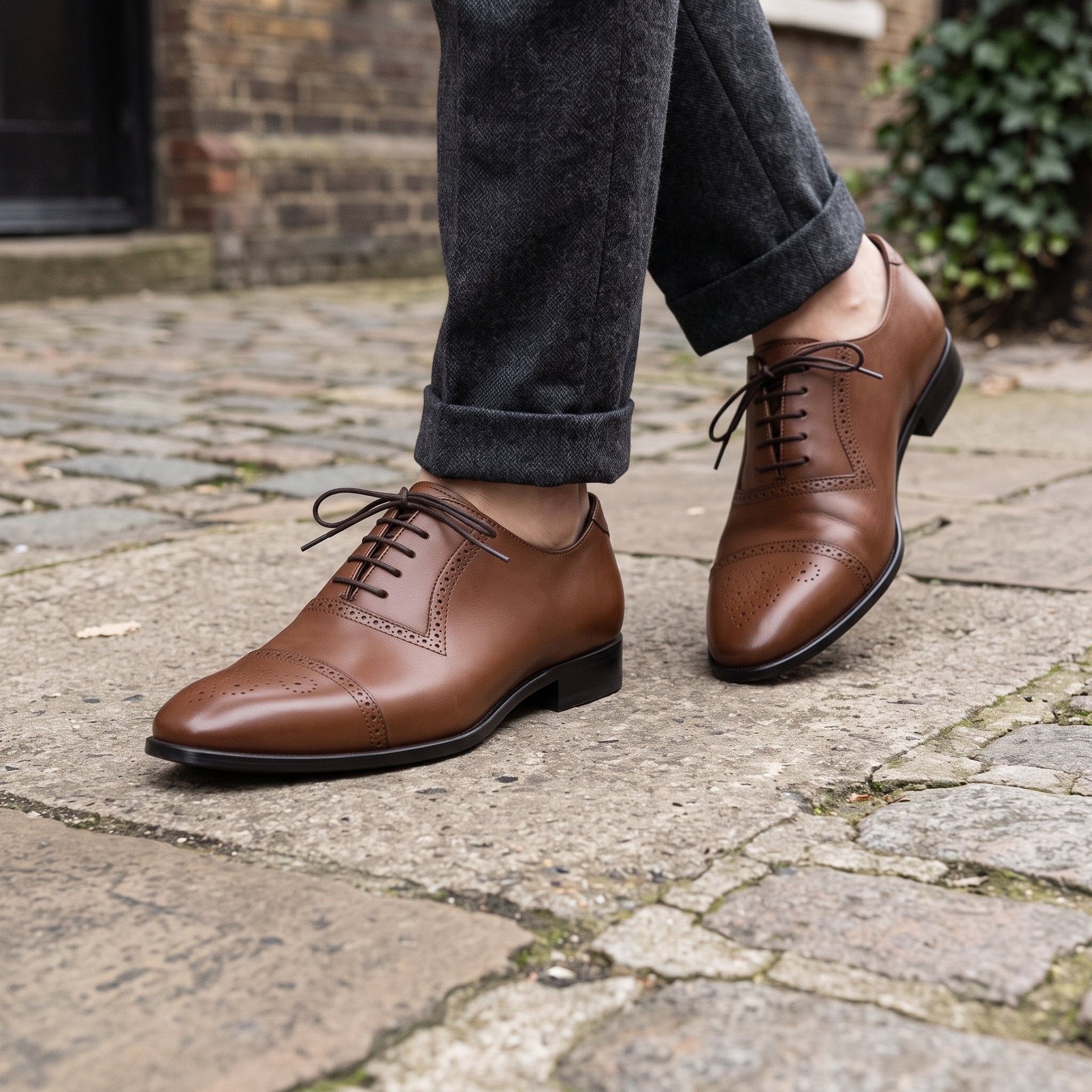Men's Brown Cap-Toe Leather Oxfords — Aspall