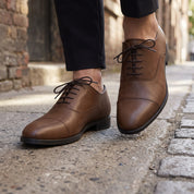 Men's Brown Cap-Toe Leather Oxfords — Oakes