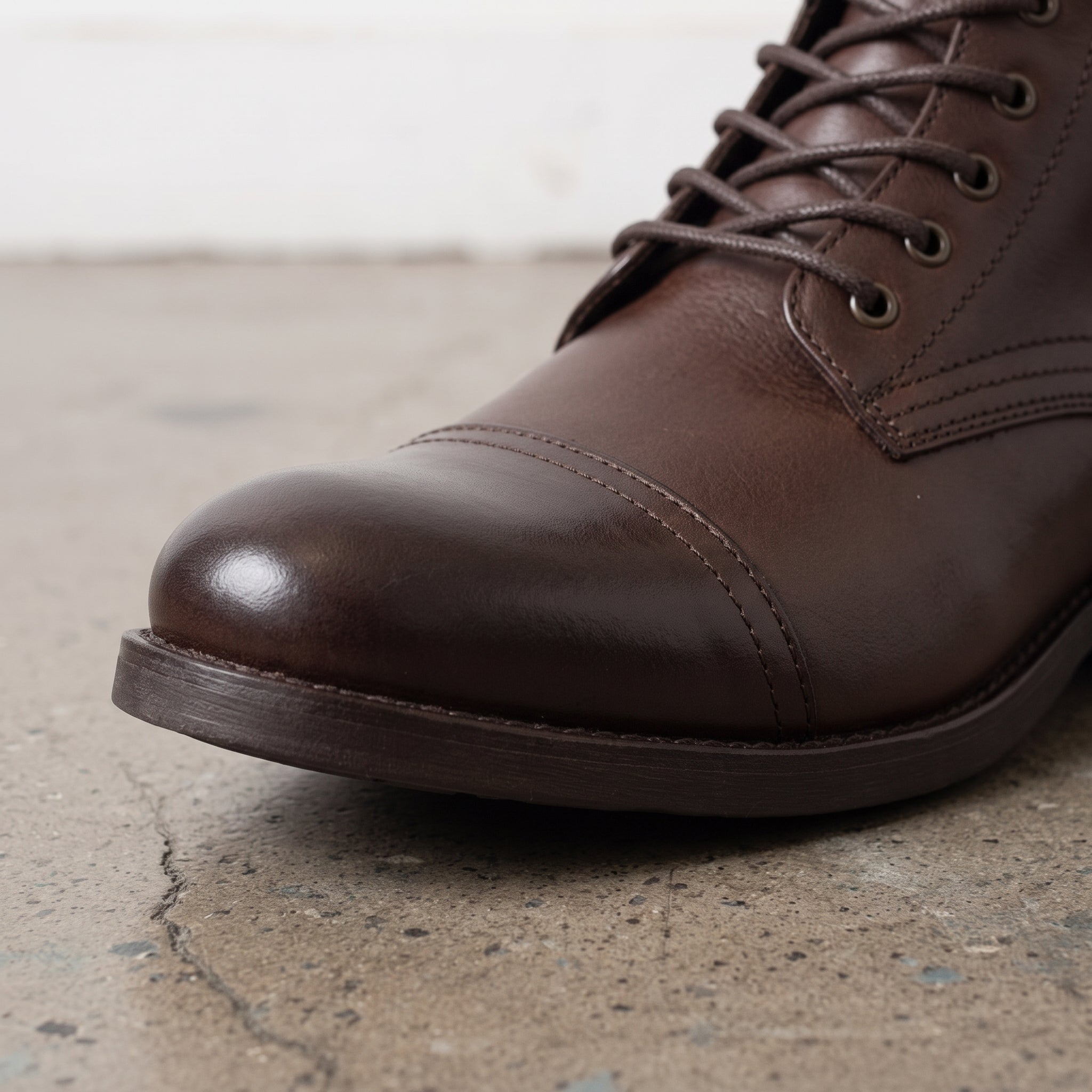 Men's Brown Cap-Toe Leather Combat Boots — Birchington