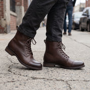 Men's Brown Cap-Toe Leather Combat Boots — Birchington