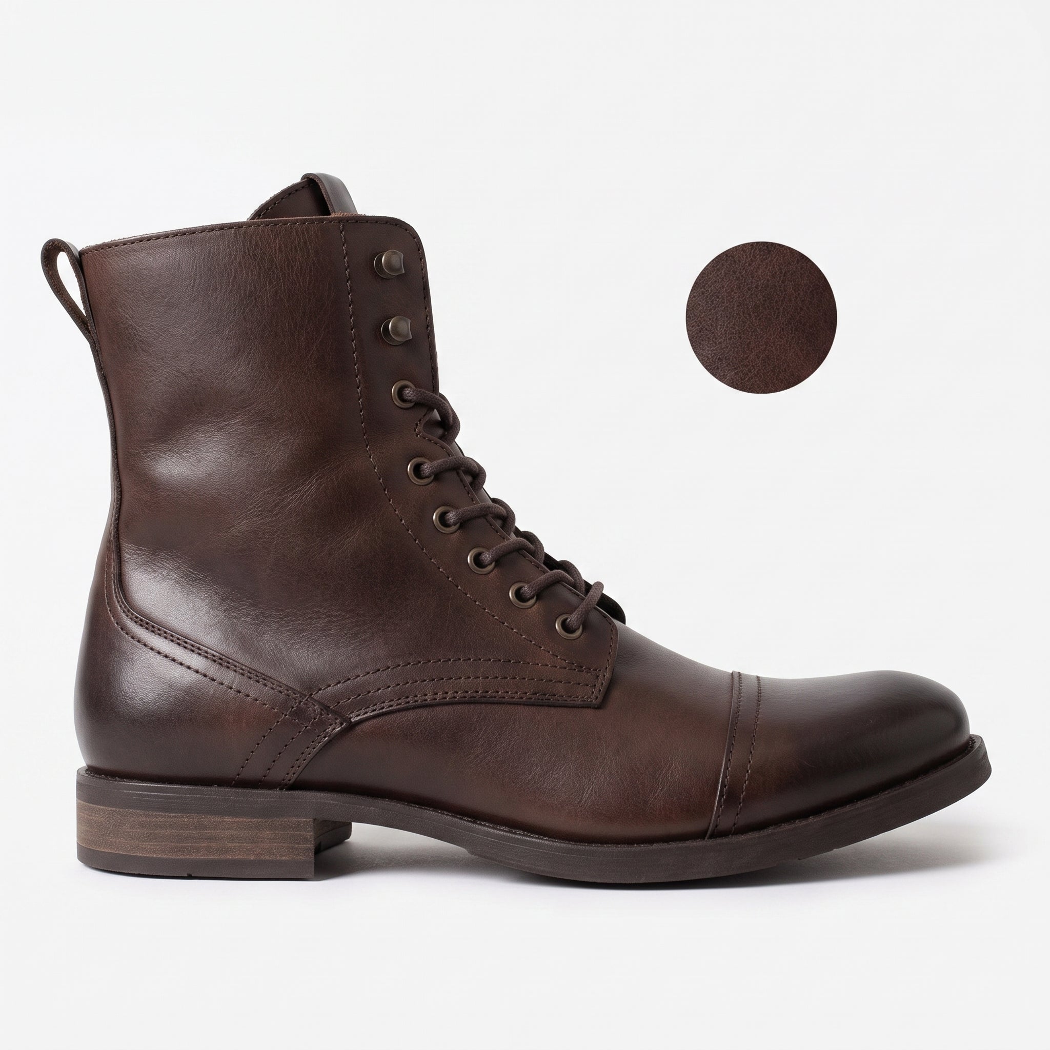 Men's Brown Cap-Toe Leather Combat Boots — Birchington