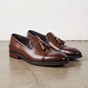 Men's Brown Cap-Toe Leather Tassel Loafers — Thomas